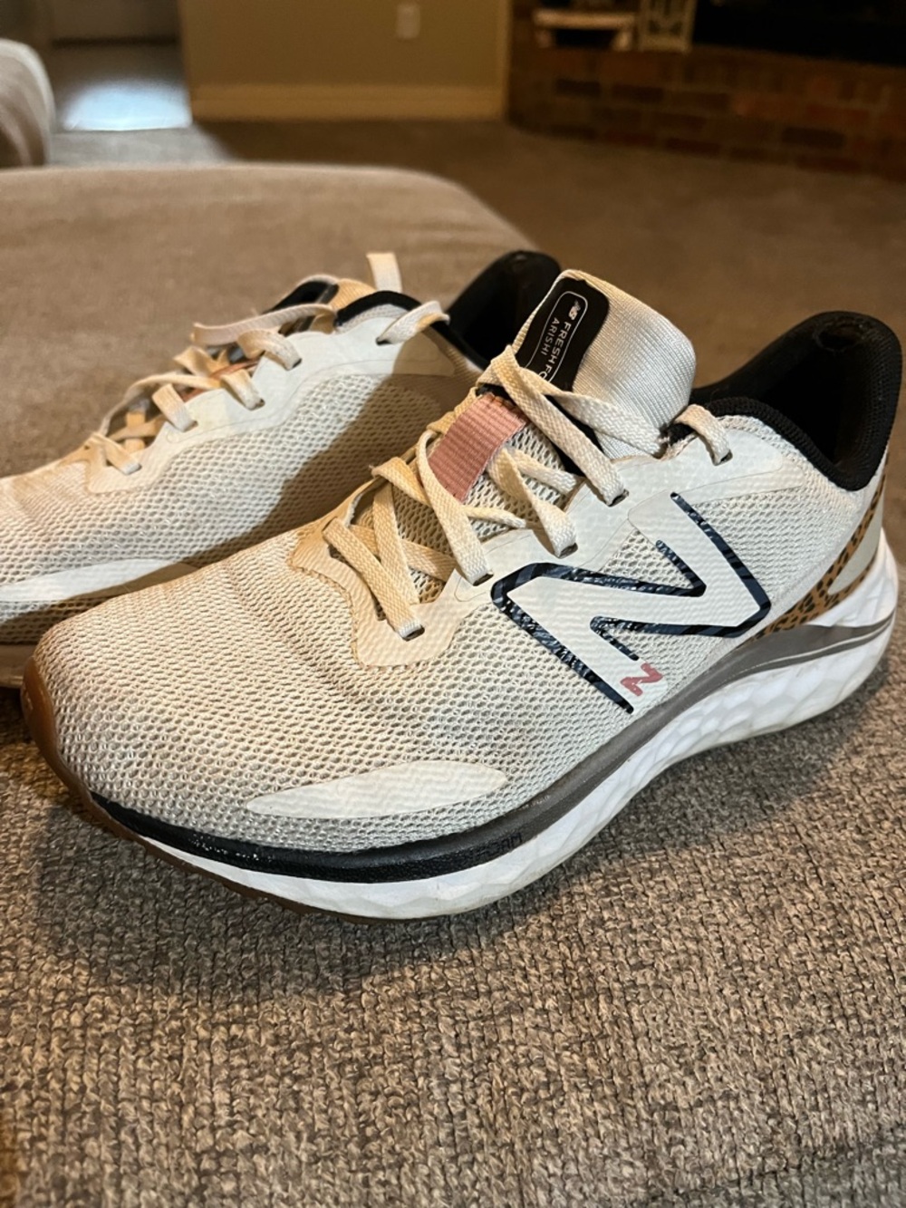 New Balance Women's Running Sneakers - Cream with Leopard accent